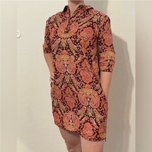 Banana Republic NWOT Coral Dream Paisley Print Elbow Sleeve Shirt Dress Size 2